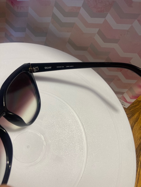 Quay Black Cat-Eye Staycation Sunglasses with Pink Gradient Lenses